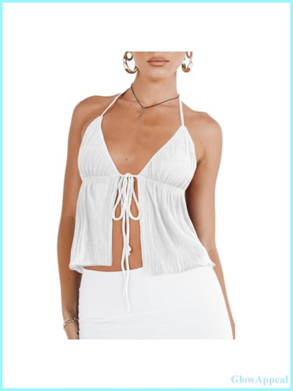 Y2K Backless Crop Top Halter Tie Front Spaghetti Strap Cami